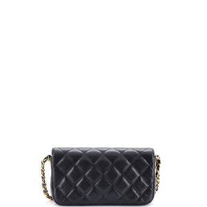 Twist Your Buttons Flap Clutch with Chain Quilted Caviar