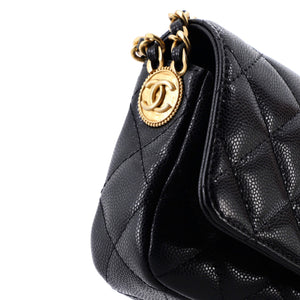 Twist Your Buttons Flap Clutch with Chain Quilted Caviar