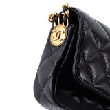 Twist Your Buttons Flap Clutch with Chain Quilted Caviar