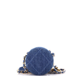 19 Round Clutch with Chain Quilted Denim