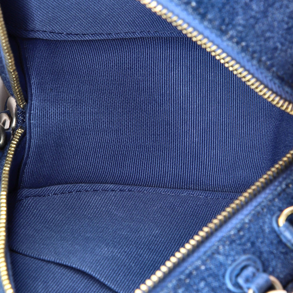 19 Round Clutch with Chain Quilted Denim