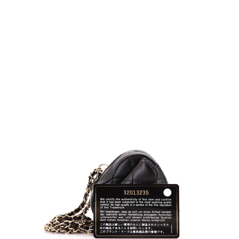 CC in Love Heart Chain Necklace Zip Coin Purse Quilted Lambskin