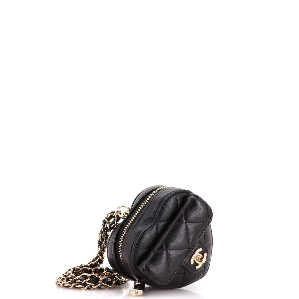 CC in Love Heart Chain Necklace Zip Coin Purse Quilted Lambskin