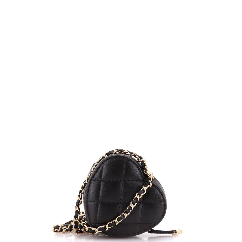 CC in Love Heart Chain Necklace Zip Coin Purse Quilted Lambskin