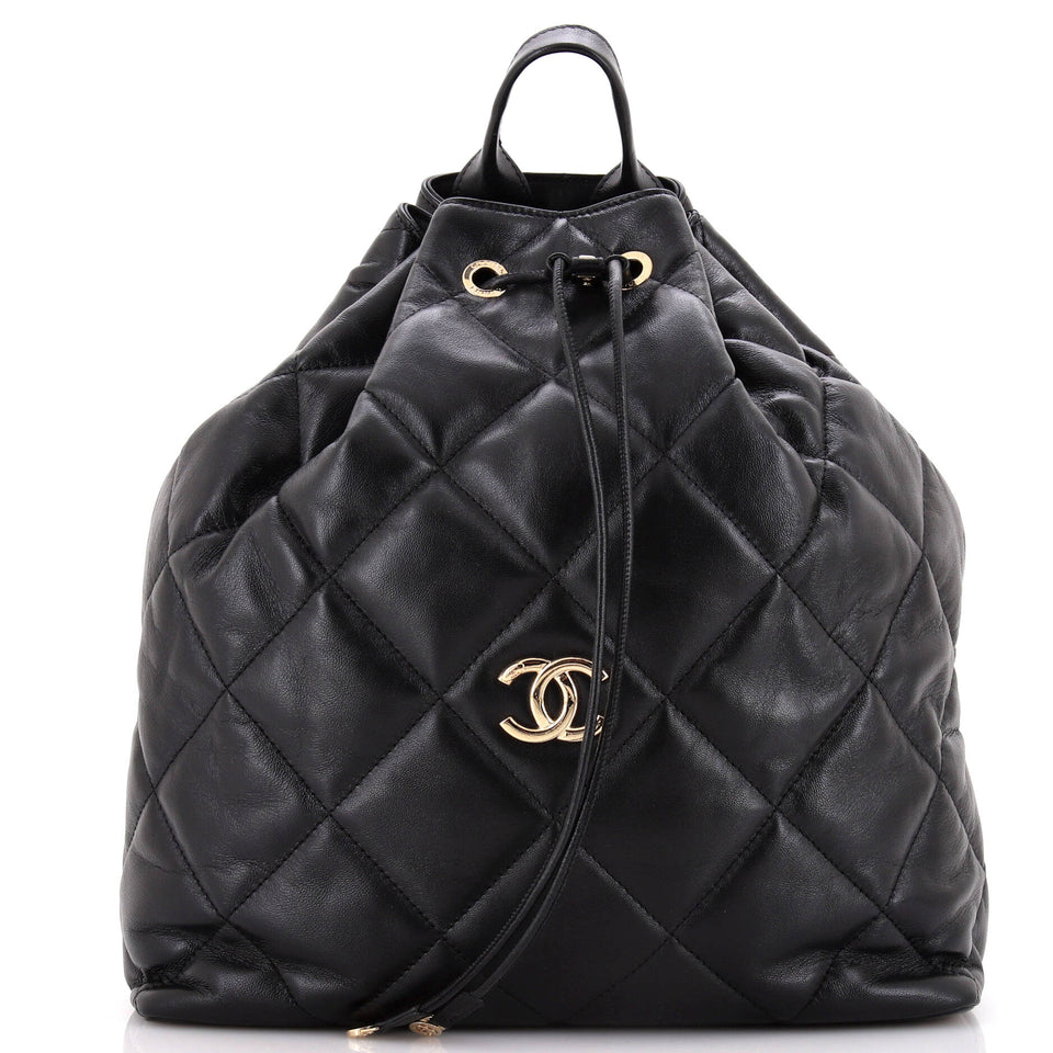 CC Drawstring Backpack Quilted Lambskin Large