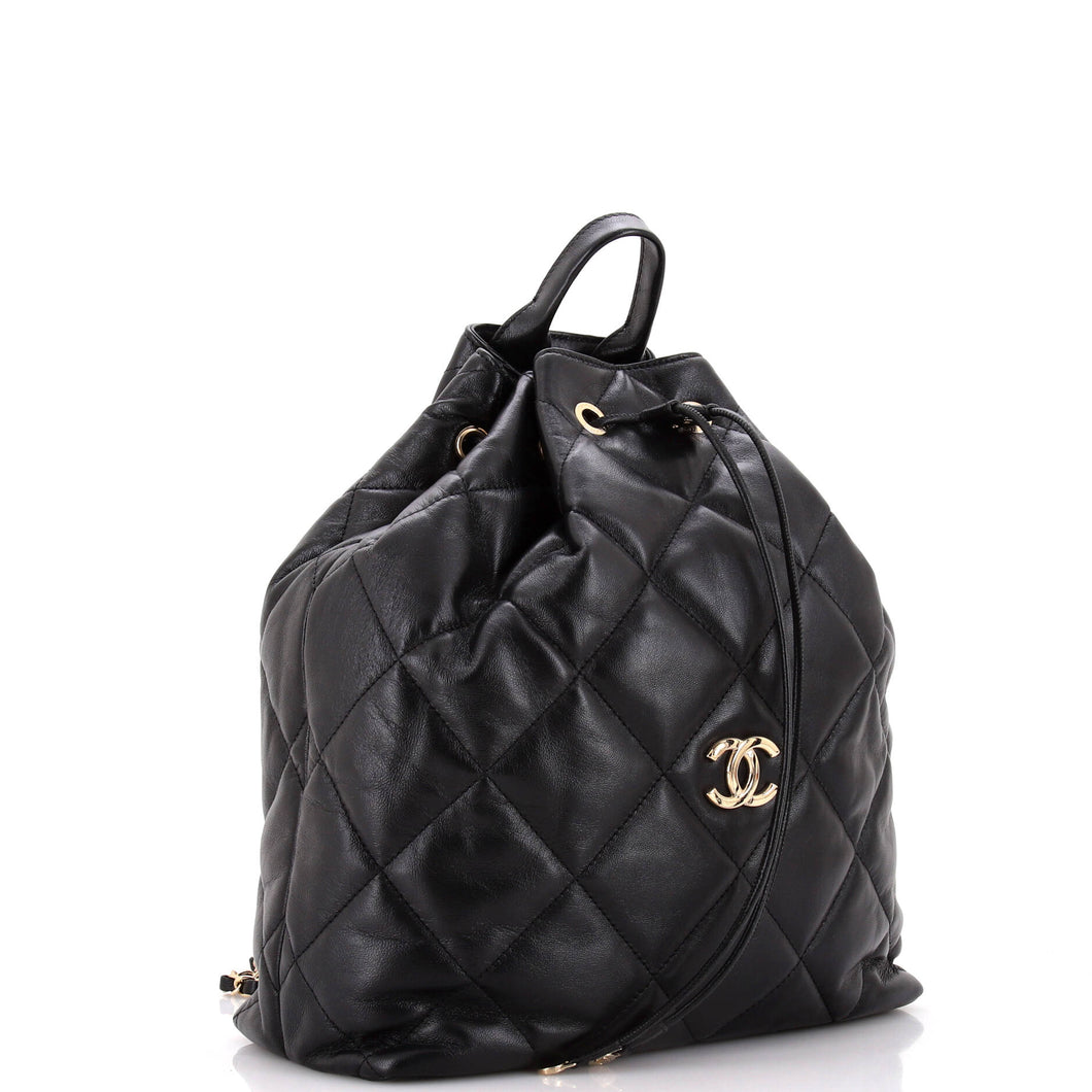 CC Drawstring Backpack Quilted Lambskin Large