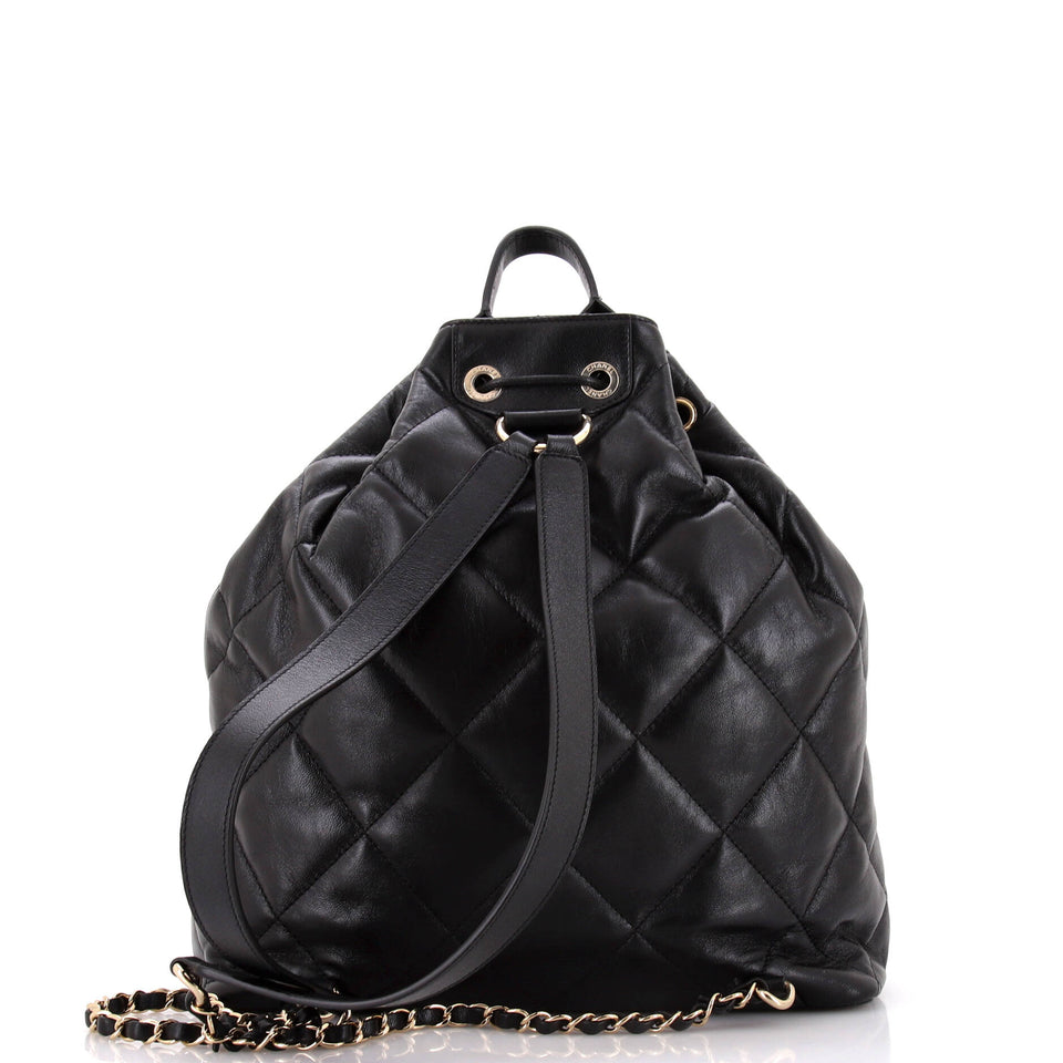 CC Drawstring Backpack Quilted Lambskin Large