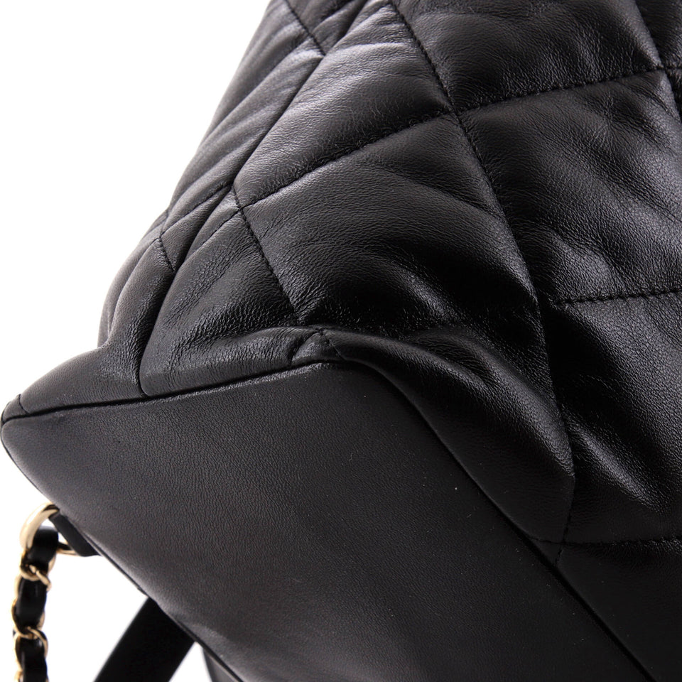 CC Drawstring Backpack Quilted Lambskin Large
