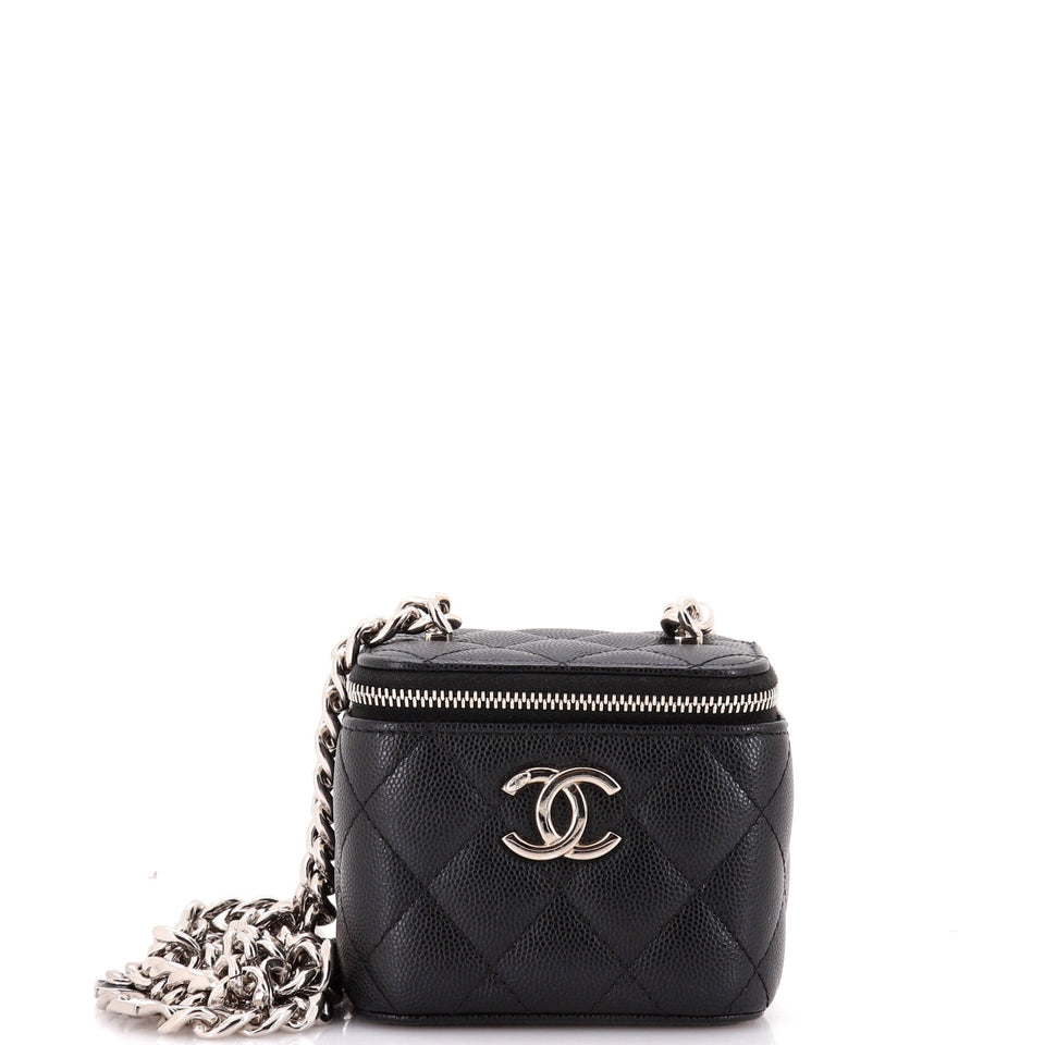 Coco Enamel Strap Vanity Case with Chain Quilted Caviar Mini