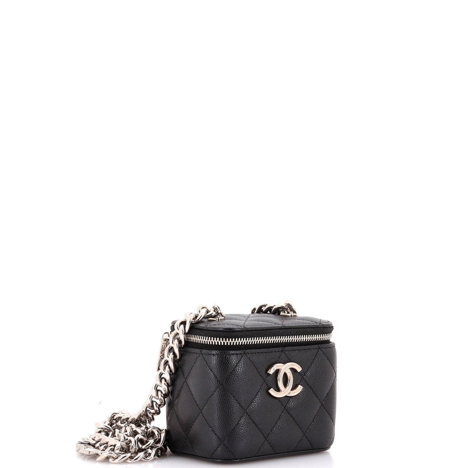 Coco Enamel Strap Vanity Case with Chain Quilted Caviar Mini