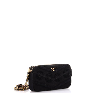 Coco Double Zip Clutch with Chain Fringe Chevron Denim