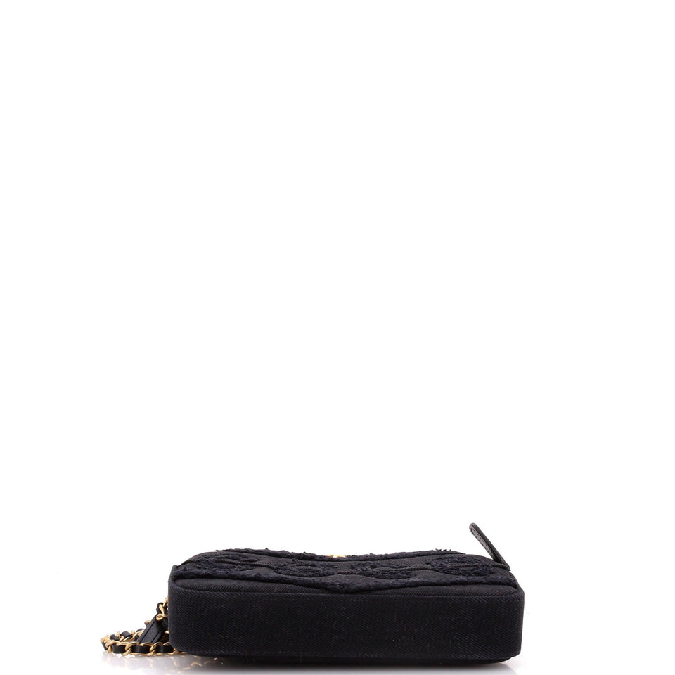 Coco Double Zip Clutch with Chain Fringe Chevron Denim
