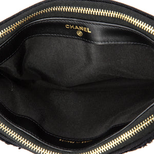 Coco Double Zip Clutch with Chain Fringe Chevron Denim