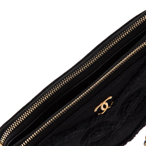 Coco Double Zip Clutch with Chain Fringe Chevron Denim