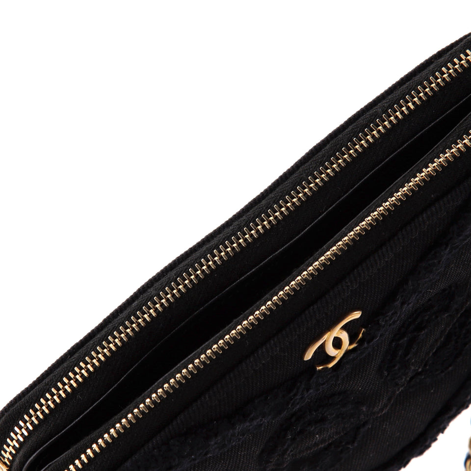 Coco Double Zip Clutch with Chain Fringe Chevron Denim