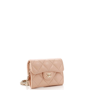 Classic Flap Card Holder on Chain Quilted Lambskin Mini