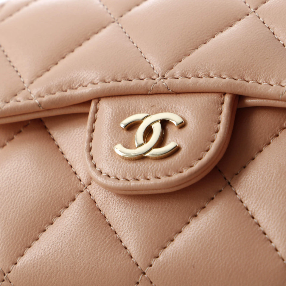 Classic Flap Card Holder on Chain Quilted Lambskin Mini