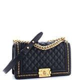 Boy Flap Bag Quilted Caviar with Whipstitch Chain Detail Old Medium