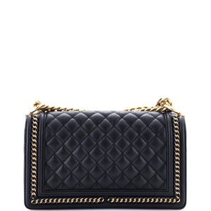Boy Flap Bag Quilted Caviar with Whipstitch Chain Detail Old Medium