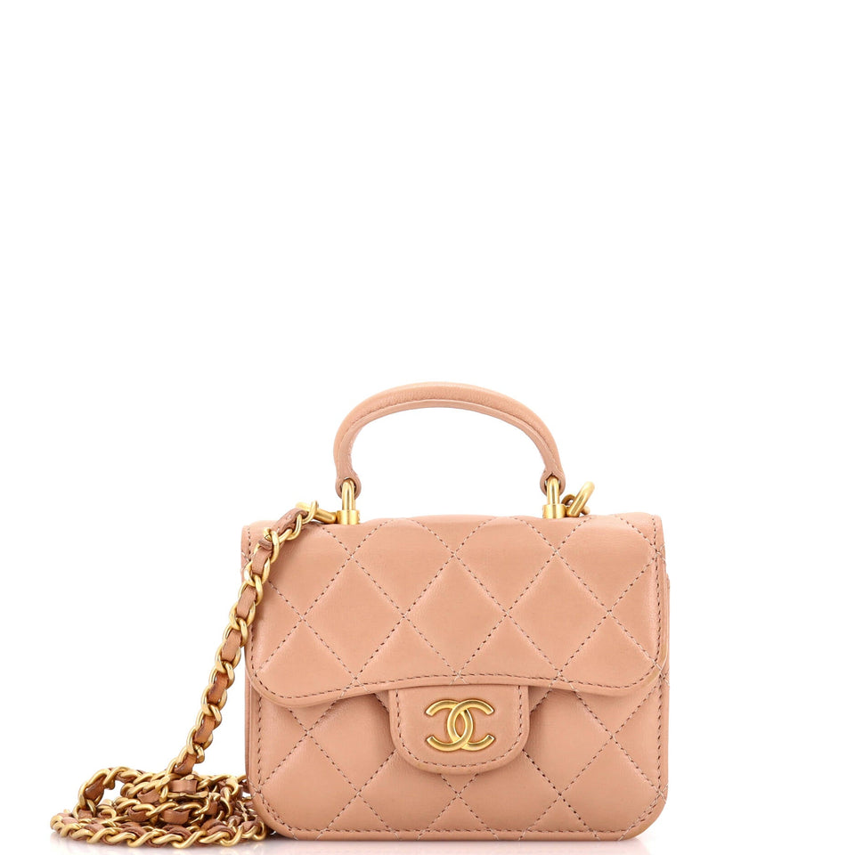 Top Handle Flap Coin Purse with Chain Quilted Lambskin