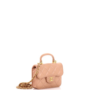 Top Handle Flap Coin Purse with Chain Quilted Lambskin