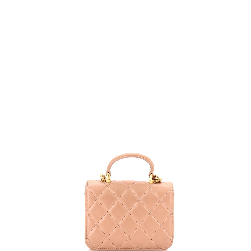 Top Handle Flap Coin Purse with Chain Quilted Lambskin