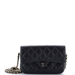 Classic Flap Phone Holder with Chain Quilted Caviar