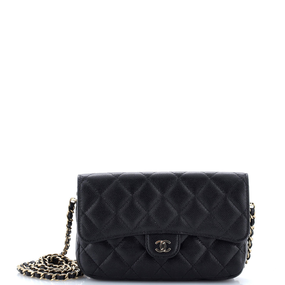 Classic Flap Phone Holder with Chain Quilted Caviar