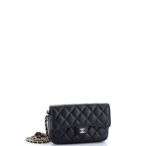 Classic Flap Phone Holder with Chain Quilted Caviar