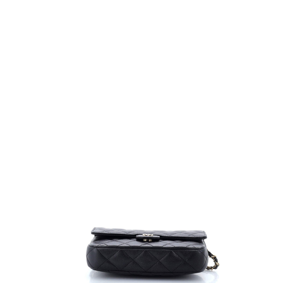 Classic Flap Phone Holder with Chain Quilted Caviar