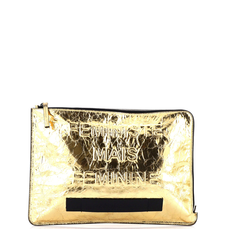 Feminine Pouch Crinkled Leather Large