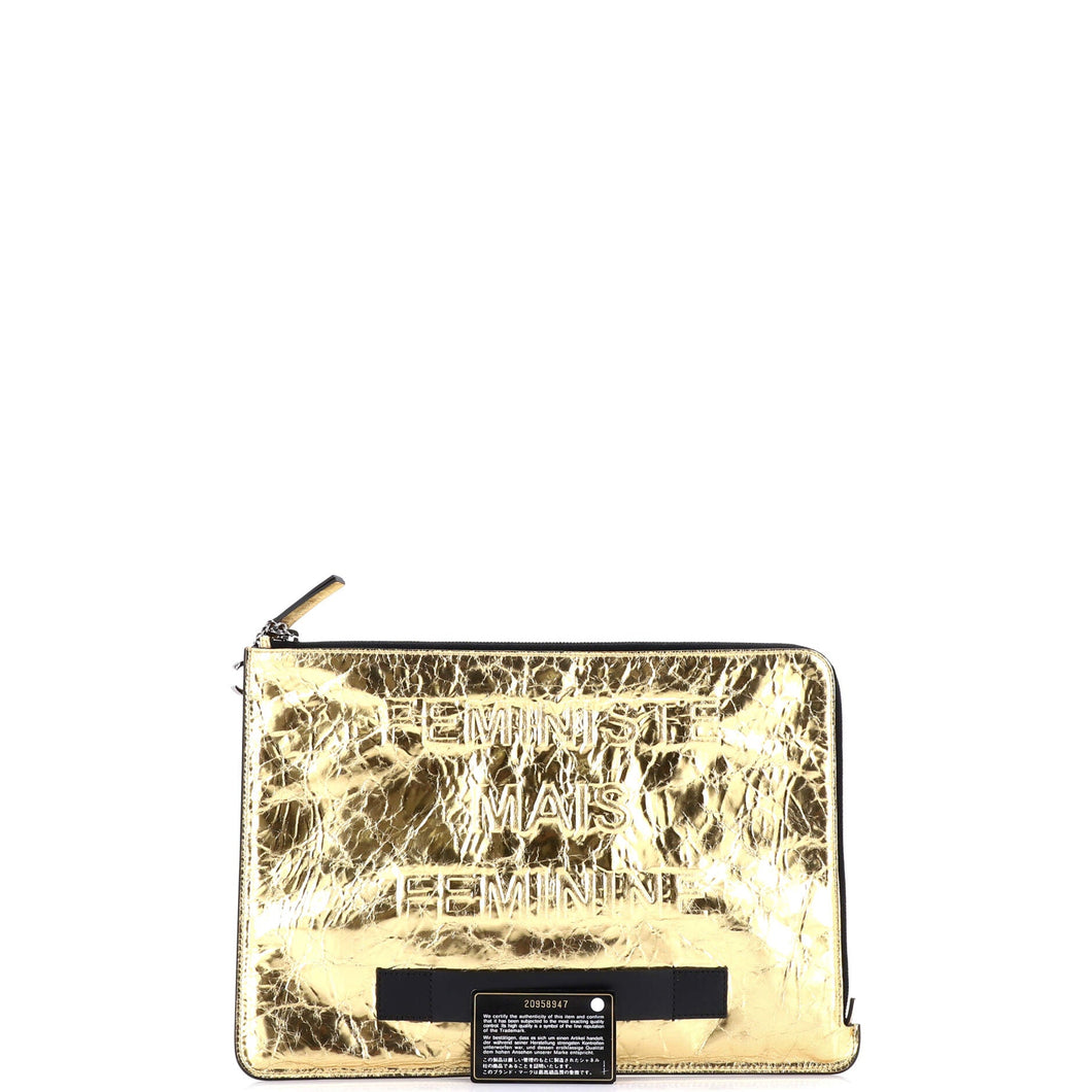 Feminine Pouch Crinkled Leather Large