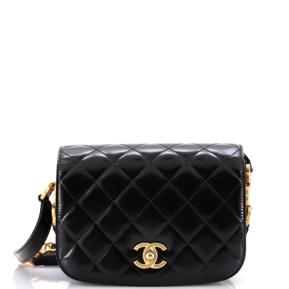My Sweet CC Full Flap Messenger Bag Quilted Shiny Calfskin with Suede Mini