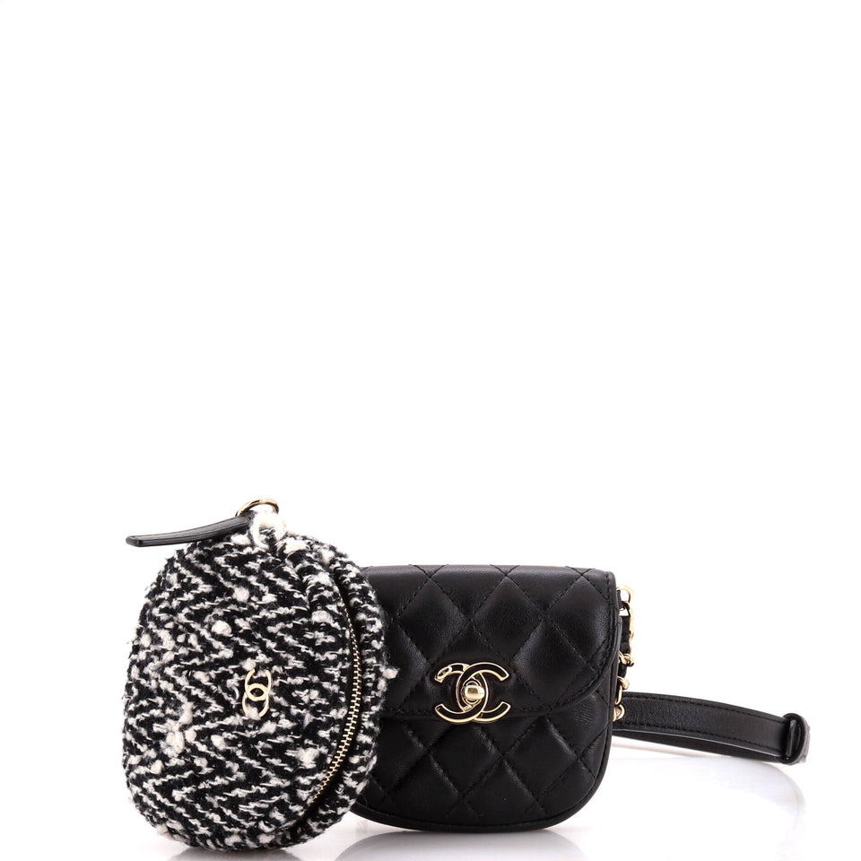 CC Waist Bag with Coin Purse Quilted Lambskin and Tweed