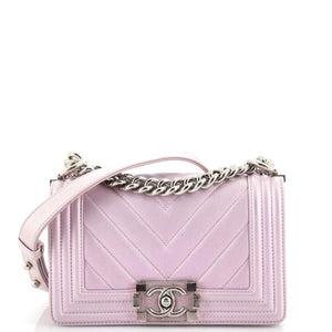 CHANEL Boy Flap Bag Chevron Iridescent Calfskin with Resin Hardware Small
