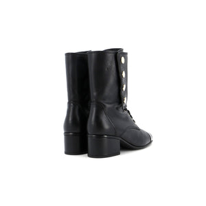 Women's Logo Button Snap Cap Toe Boots Leather with Patent
