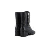 Women's Logo Button Snap Cap Toe Boots Leather with Patent