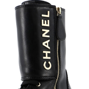 Women's Logo Button Snap Cap Toe Boots Leather with Patent