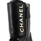 Women's Logo Button Snap Cap Toe Boots Leather with Patent