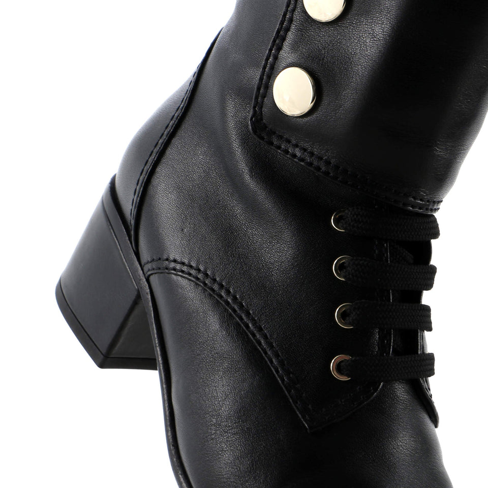 Women's Logo Button Snap Cap Toe Boots Leather with Patent