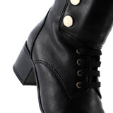 Women's Logo Button Snap Cap Toe Boots Leather with Patent
