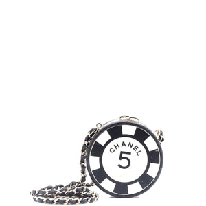 Poker Chip Clutch With Chain Quilted Lambskin with Enamel