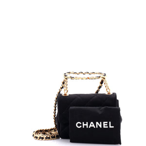 Oval Logo Chain Handle Flap Bag Quilted Satin with Crystals Mini