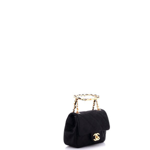 Oval Logo Chain Handle Flap Bag Quilted Satin with Crystals Mini
