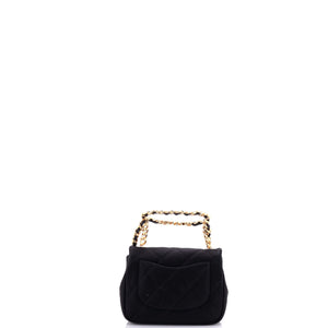 Oval Logo Chain Handle Flap Bag Quilted Satin with Crystals Mini