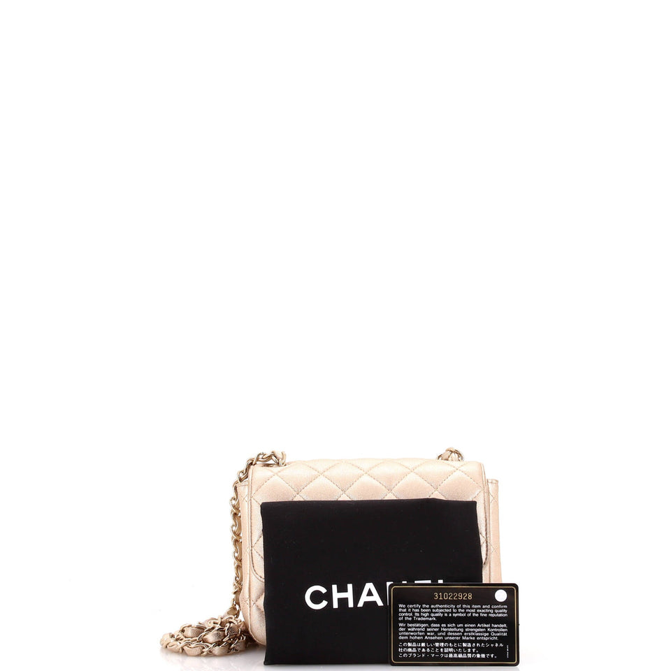 Square Classic Single Flap Bag Quilted Metallic Lambskin Mini