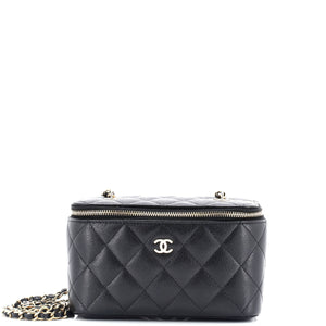 Classic Vanity Case with Chain Quilted Caviar Small