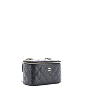 Classic Vanity Case with Chain Quilted Caviar Small