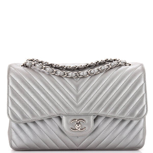 Classic Double Flap Bag Chevron Caviar Jumbo
