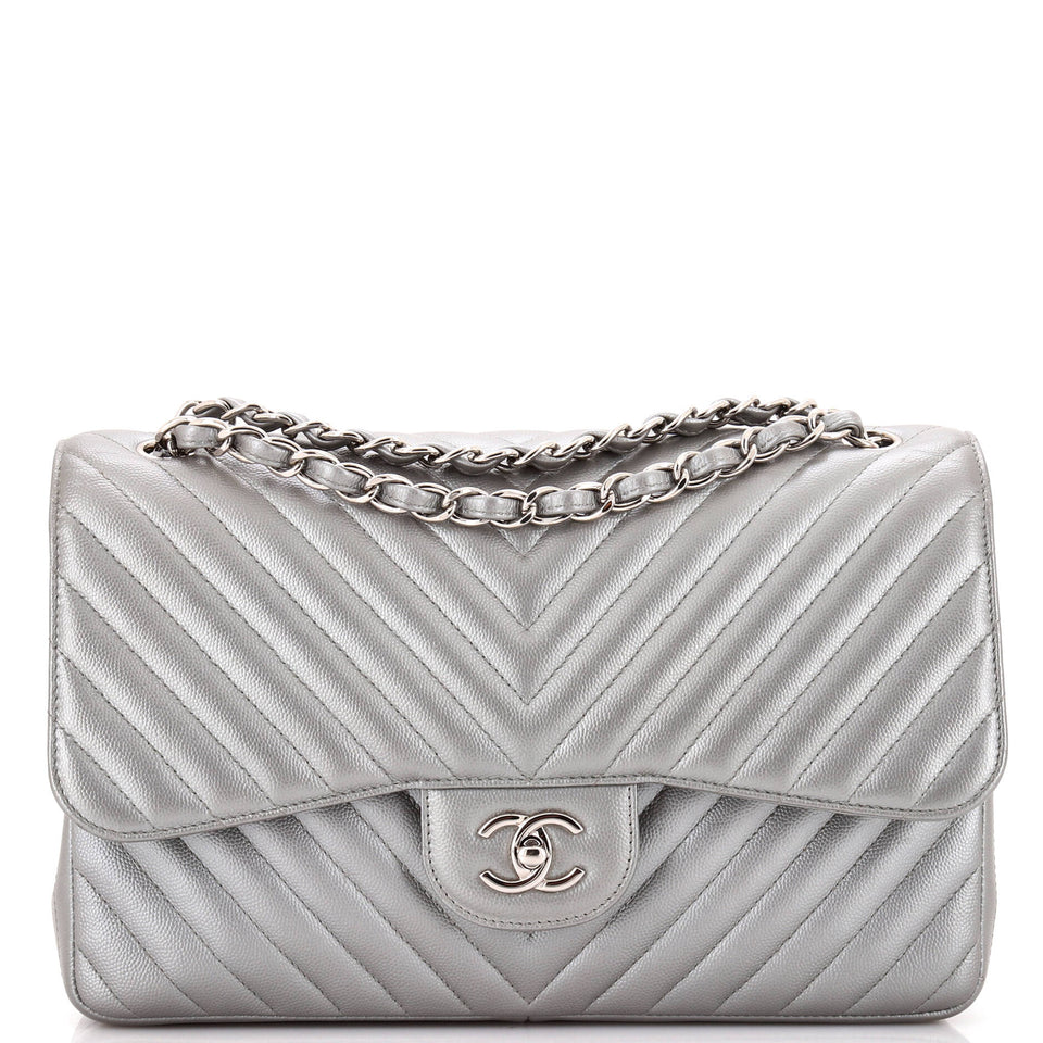 Classic Double Flap Bag Chevron Caviar Jumbo
